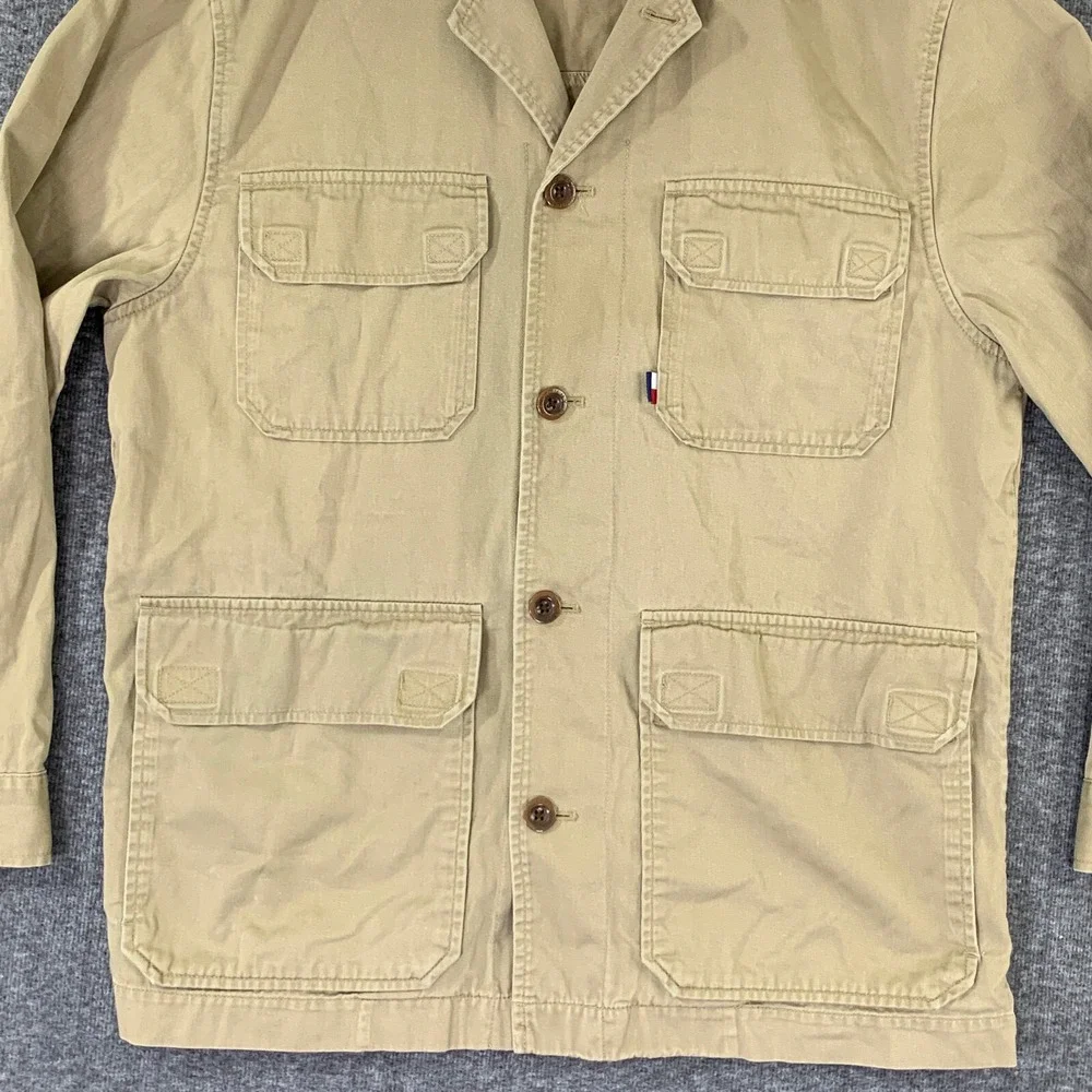 VTG Tommy Hilfiger Chore Jacket Men Small Beige Safari Utility Y2K Baggy